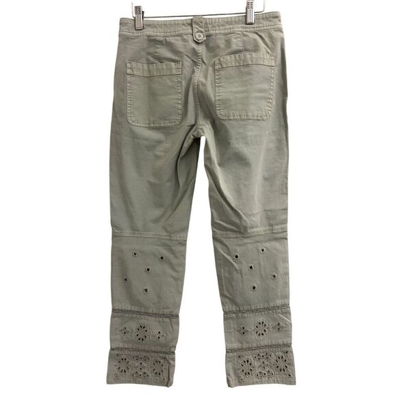 Anthropologie the Wanderer Boho cropped pants eyelet cotton sage green 27 - Picture 2 of 9